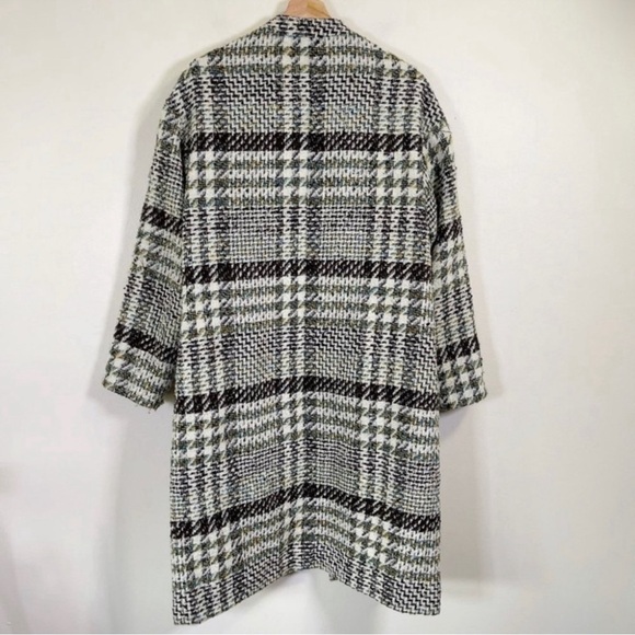 ❌ S O L D ❌ ZARA Black Cream Plaid Houndstooth Tweed Lapeless Long Coat Medium - Picture 11 of 15
